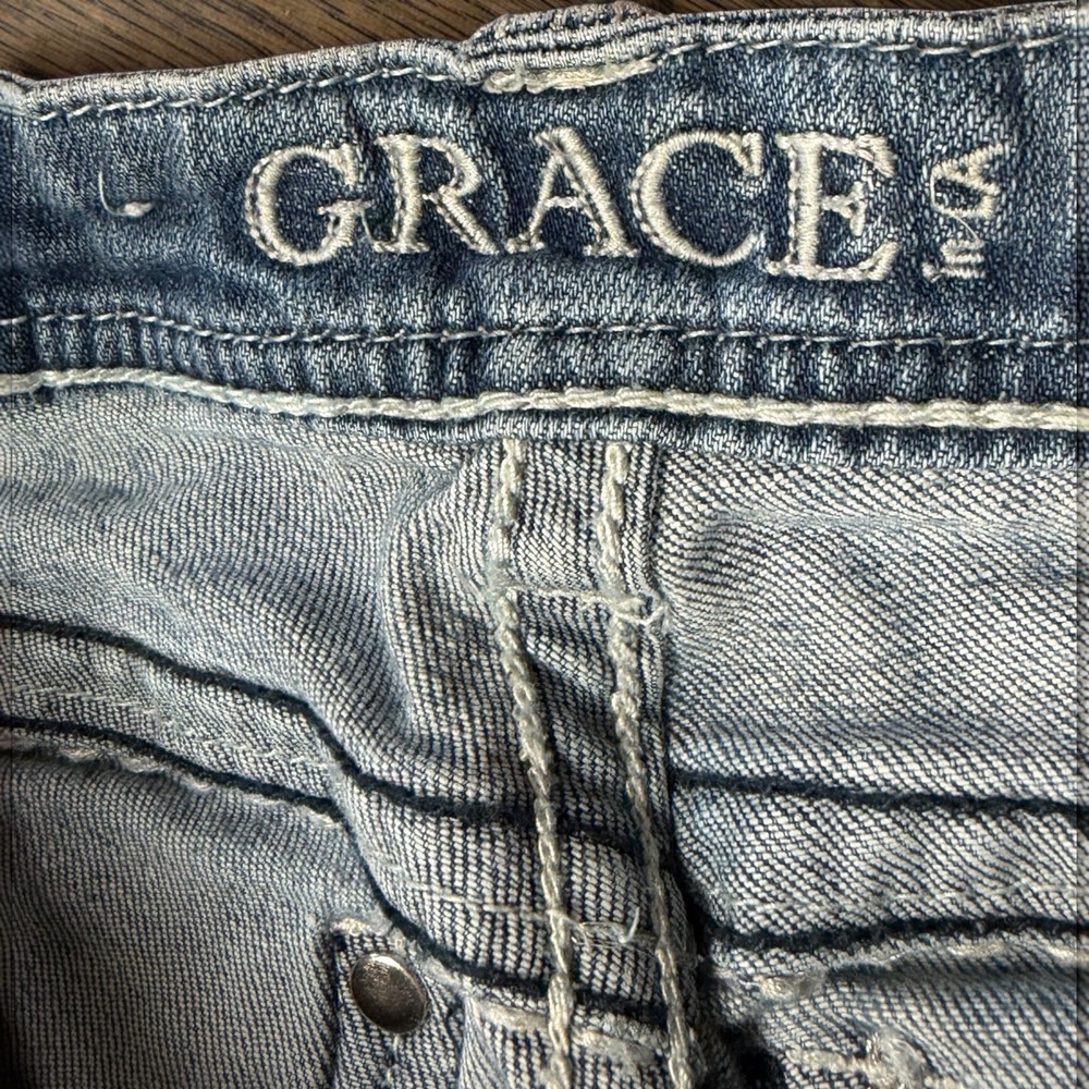 Grace in LA Jeans 28 Bootcut Rhinestone Embroidered Y2K Distressed Embellished - Picture 7 of 14